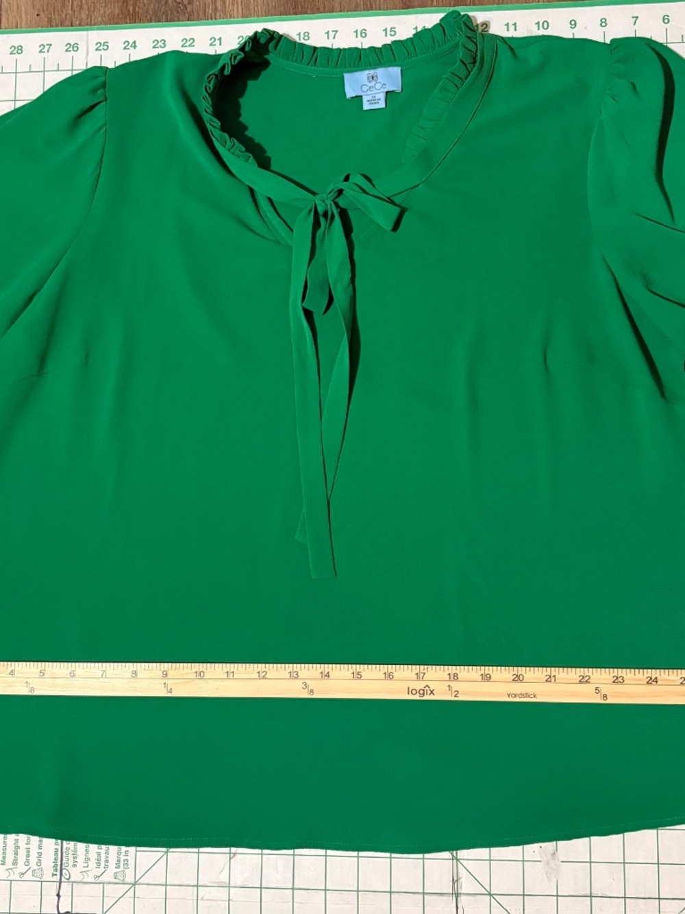 CeCe Green Pleated Ruffle Tie Neck Blouse - Picture 9 of 9